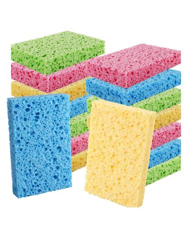 Cleaning Scrub Colored Sponge Non-Scratch Kitchen Cellulose Dishwashing Sponge 16Pack Biodegradable Natural Sponge 16 Count (Pack of 1)