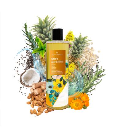 SOFT MICELLAR. Organic micellar water 400ml 6 in 1 I Skin I Combination or Oily I Facial cleanser with 19 Active ingredients 100% Natural and 71% ORGANIC. Make-up removal for normal and fixed face