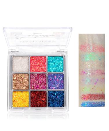 9 Colors Glitter Eyeshadow Palette Eye Glitter Makeup Palette Waterproof Long Lasting Sparkle Highly Pigmented Shimmer Powder Profession Gift Glitter Eye Shadow Palette for Women Girls - 02 A02