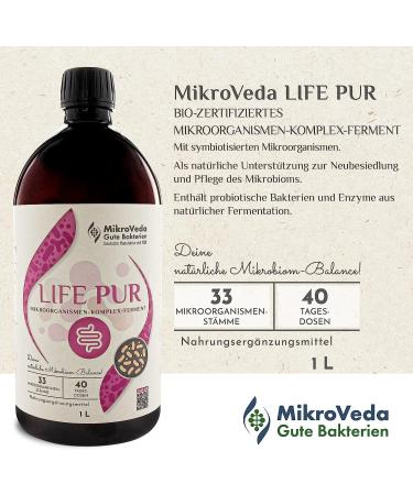 Mikroveda Enzyme Ferment Drink LIFE PUR 1L | Vegan Probiotic Beverage by Dalimar - International Shipping Available - Buy Online on GoSupps.com