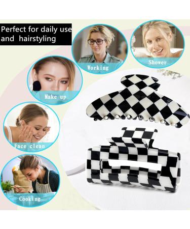 Big Hair Claw Clips Large Womens Checkered Hair Clips For Thick Hair Strong Hold Hair Jaw Clips Clamps Black And White Jaw Clip (2 Pack) 2pcs black & white - Buy Online on GoSupps.com