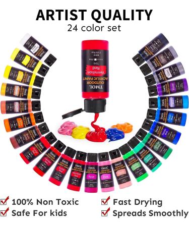 Acrylic Paint Set - 24 Colors (2 oz/Bottle) with 12 Art Brushes | Art Supplies for Painting on Canvas, Wood, Ceramic & Fabric | Rich Pigments for Beginners, Students & Artists - Buy Online on GoSupps.com