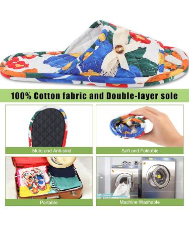 Chuarry 5 Pairs Floral Cotton House Slippers for Women - Soft Washable Non-Slip Indoor Spa Slippers for Hotel Travel & Home Comfort - Buy Online on GoSupps.com