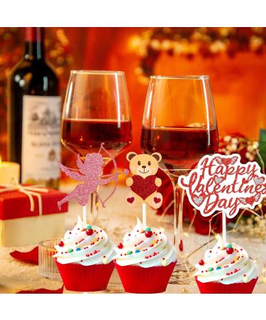 24PCS Happy Valentine's Day Cupcake Toppers Glitter Heart Love Valentines Food Picks Cake Decorations Supplies - Buy Online on GoSupps.com
