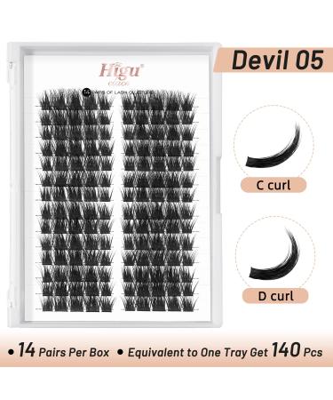 14 Pairs D Curl Cluster Lashes - 140 PCS DIY Individual Wisps, Reusable Segments for Professional Makeup - Devil 05-D - Buy Online on GoSupps.com