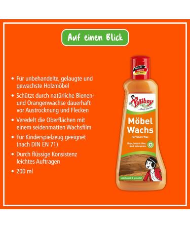 Poliboy M bel Wachs - 400 ml Liquid Plant Wax for Wooden Furniture Care - Includes Cotton Cloth - Made in Germany - Premium Furniture Wax - Buy Online on GoSupps.com
