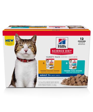 Hill's Science Diet Senior 7+ Wet Cat Food Pouch, 2.8 oz Variety Pack 2.8 Ounce (Pack of 12) - Buy Online on GoSupps.com