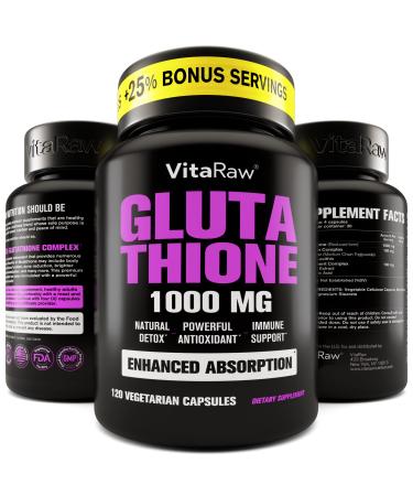  -  1000mg Glutathione for Immune Support - 100mg Absorption Complex - Reduced Glutathione Supplement w Alpha Lipoic Acid - Brain Booster Glowing Skin - Pure L Glutathione
