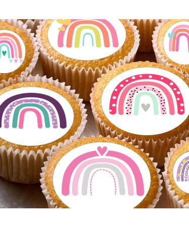24 edible PRE CUT Rainbow Rainbows kids childrens party decoration cupcake toppers on wafer rice paper