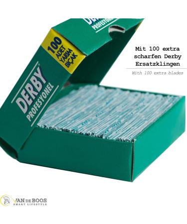 Van de Boos Razor Set | High-Quality Stainless Steel Barber Knife with 100 Extra Sharp Derby Blades for Precision Beard Shaving - Ideal Men s Razor - Buy Online on GoSupps.com