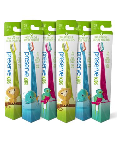 Preserve Recycled (Made in the USA) Kids Toothbrushes, Soft Bristles, 6 Count (Pack of 1) , Assorted Colors
