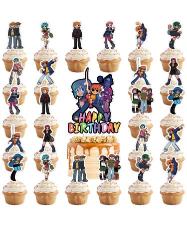 Scoot Pilgrim Party Cake Decorations Scoot Pilgrim Birthday Cupcake Toppers for Boys Kids Scoot Pilgrim Theme Birthday Party Decorations Supplies