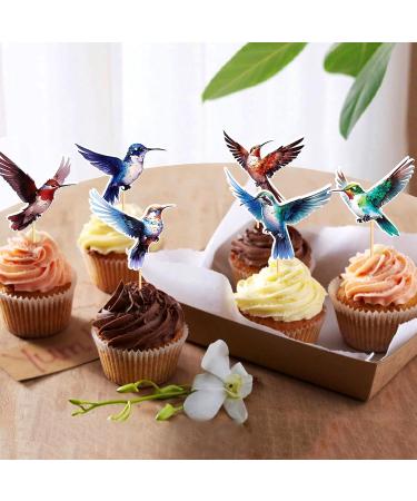 Cyodoos 24pcs Hummingbird Cupcake Topper Green Flying Bird Nature Theme Decor Supplies Baby Shower Boys Girls Happy Birthday Party Decorations Supplies - Buy Online on GoSupps.com