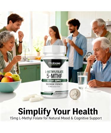 Probase Nutrition Professional Strength L-Methyl Folate 15mg - Active 5-MTHF Form - Supports Mood Methylation Cognition - Bioavailable Vitamin B9 (60 Capsules) - Vegan Non-GMO Gluten-Free - Buy Online on GoSupps.com