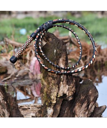 Premium 16 Plaits Real Cowhide Leather Indiana Jones Whip | 4ft-16ft Long | Equestrian Bull Whip with Crackers - Beige/Black/Tan - Buy Online on GoSupps.com