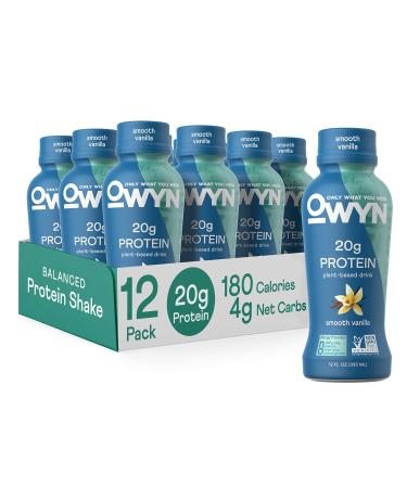 OWYN 100% Vegan Plant-Based Protein Shake, Smooth Vanilla, 12 Pack, with 20g Plant Protein, Omega-3, Prebiotic supplements, Superfoods Greens Blend, Gluten-Free, Soy-Free, Non-GMO Vanilla 12 Fl Oz (Pack of 12)