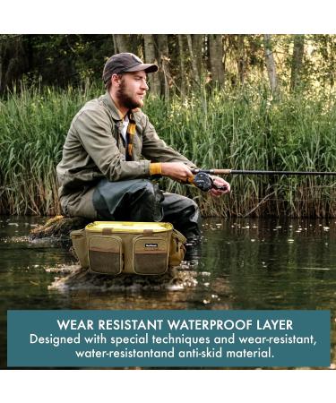 Halfhook Waterproof Nylon Fishing Tackle Bag | Heavy Duty Hardware | 6 External Compartments | Holds 4 Tackle Boxes | Fishing Gear Bag - 14.57*9.06*9.84 Khaki - Buy Online on GoSupps.com