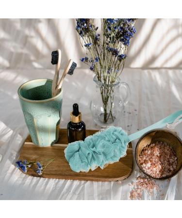 SKHAOVS 2 Piece Long Handle Bath Brush Set for Exfoliating and Dead Skin Removal - Shower Loofah Scrubber for Men and Women - Blue and Beige - Buy Online on GoSupps.com