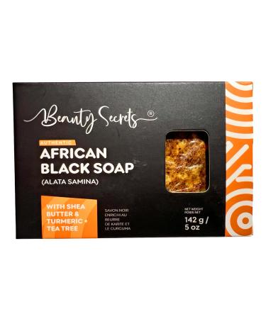 African Black Soap Bar with Shea Butter Turmeric and Tea Tree Essential Oil Beauty Secrets Travel Size from Ghana Africa
