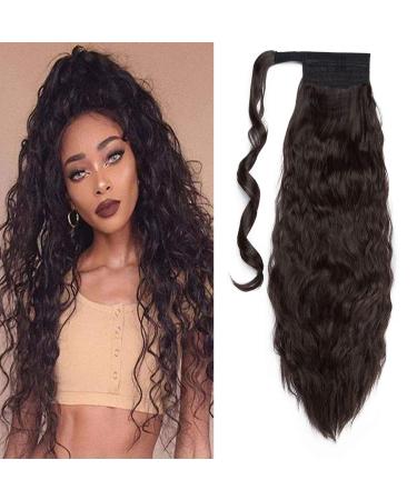 Long Ponytail Hair Extensions for Women 20-26 inches Curly Wrap Around Ponytail Corn Wave Ponytail Magic Paste Hairpiece 20 Inches - Dark Brown Dark Brown 20 Inch
