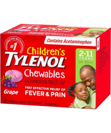 Tylenol Children's Chewables Fever and Pain Relief Grape Flavour 160 mg Acetaminophen 20 Tablets Toothache Pain Relief 20 Count (Pack of 1) Grape - Buy Online on GoSupps.com