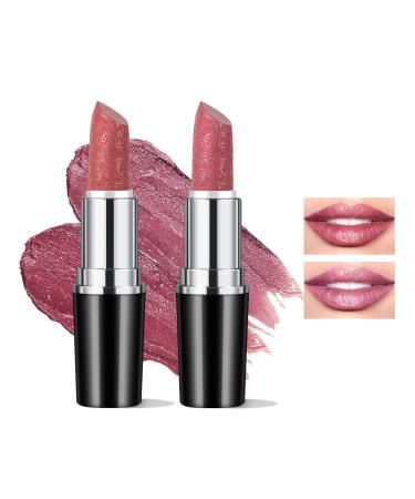 Anglicolor 2PCS Metallic Glitter Lipstick Lipstick Highly Pigmented Glitter lipstick Moisturising Velvety smooth application Creamy sculpted design lipstick (#01+#11)
