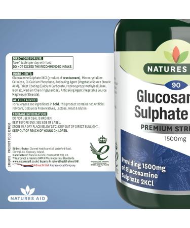 Natures Aid Glucosamine Sulphate 1500mg High Strength Salt-Free Tablets - 90 Count - Buy Online on GoSupps.com