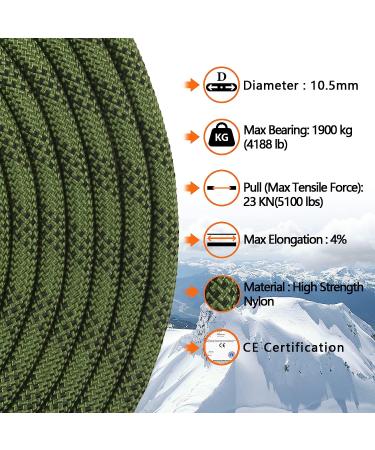 AOLEBA 10.5mm Static Climbing Rope - Outdoor Rock Climbing, Ice Climbing, Fire Rescue - Green (10M-70M) - Buy Online on GoSupps.com