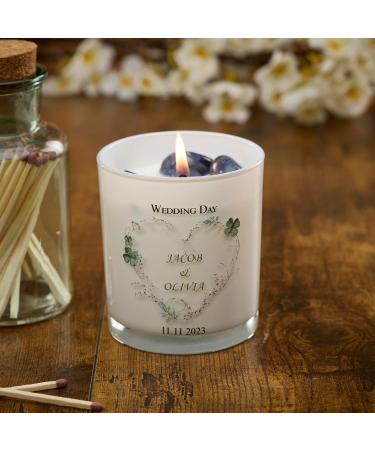 Personalised Wedding Day Candle Gift with Green Floral Heart (Paris Garden) - Buy Online on GoSupps.com