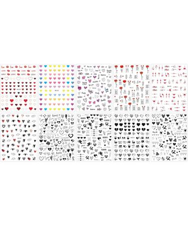 JMEOWIO 10 Sheets Black Heart Nail Art Stickers Decals Self-Adhesive Valentines Nail Supplies Nail Art Design Decoration Accessories - Buy Online on GoSupps.com
