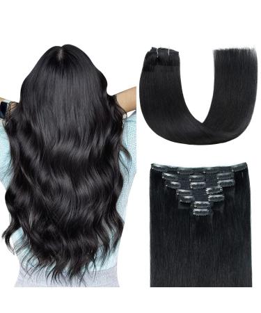 AGMITY clip in Extensions Real hair deep black 50cm 7 pieces 120g invisibly straight seamlessly sewn double clip in remy real hair (50cm #1 deep black) - Buy Online on GoSupps.com