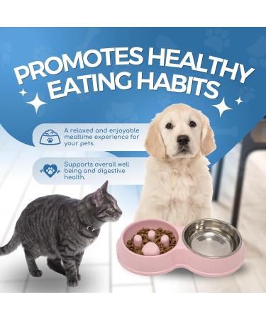 Fur & Bone Double Slow Feeder Dog Bowl | Raised Non-Slip Cat Food & Water Bowl | Stainless Steel, Pink - Buy Online on GoSupps.com