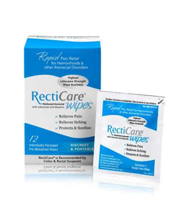 RectiCare Medicated Anorectal Wipes  5% Lidocaine & Glycerin  12 Pack