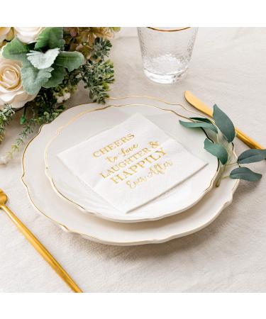Crisky 50 Count Bridal Shower Napkins Disposable Cocktail Napkins 3-Ply Gold Foil Text Beverage Napkins for Engagement Party Decorations & Wedding Shower - Buy Online on GoSupps.com
