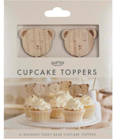 Buy Ginger Ray Wooden Teddy Bear Cupcake Toppers - 6 Pack Baby Shower Decorations - Neutral Cake Topper for Parties - Buy Online on GoSupps.com