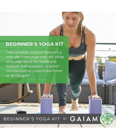 Gaiam Beginner's Yoga Starter Kit - 4mm Thick Printed Non-Slip Mat with Yoga Block and Strap - Lily Shadows Design - Buy Online on GoSupps.com