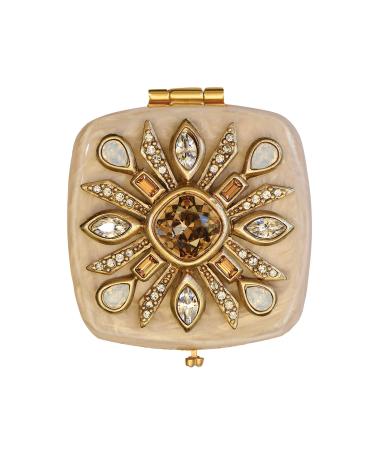 Jay Strongwater Schuyler Maltese Bejeweled Compact - Golden Brown Gold Golden