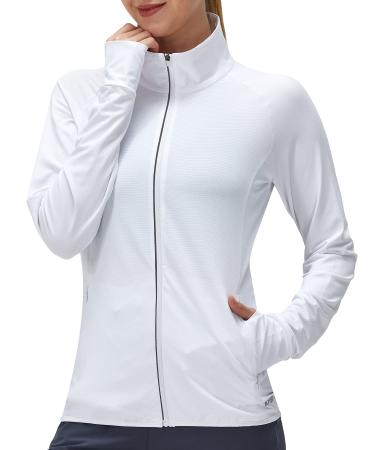 Women's UPF 50+ UV Sun Protection Clothing Long Sleeve Athletic Hiking Shirts Lightweight SPF Zip Up Outdoor Jacket White Medium
