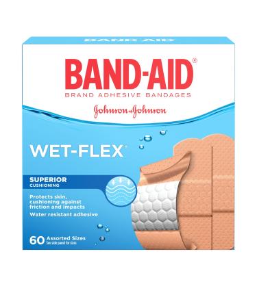 Band-Aid Water Resistant Wet-Flex Adhesive Bandages Assorted Sizes Value Pack Small Regular Large 60 Bandages Variety Pack