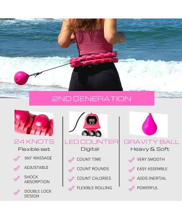 Weighted Smart Hula Hoop for Adults - 24 Detachable Knots, Adjustable Weight, Auto-Spinning Ball - Pink - Buy Online on GoSupps.com