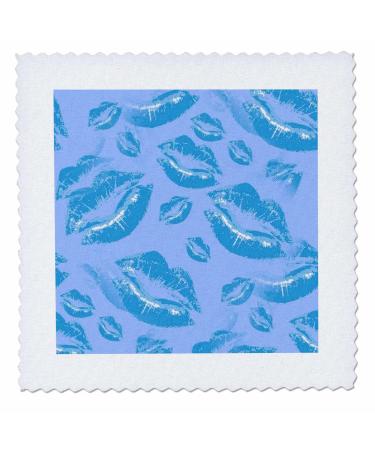 14x14 inch Quilt Square - Two Kisses Collided Lip Boyish Blue Lips Pattern Pattern - Lipstick Kisses