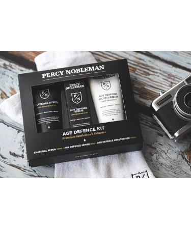 Percy Nobleman Age Defence Kit - Men's Skincare Set with Charcoal Scrub Hydrating Serum & Vitamin C Moisturiser | International Shipping - Buy Online on GoSupps.com
