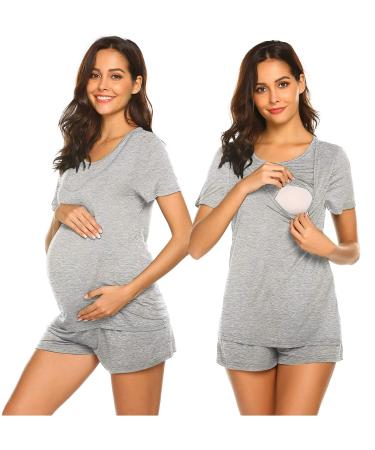 UNibelle Women's Maternity Floral Lace 3/4 Sleeve Knee Length A Line Dress XL Light Grey
