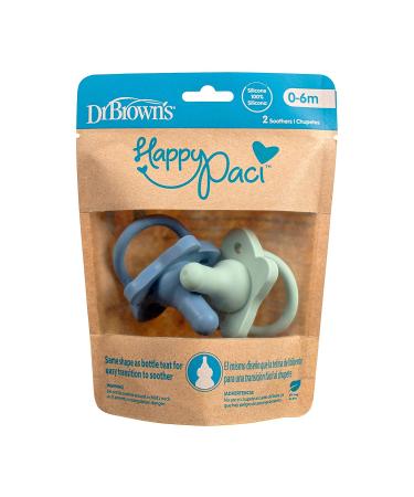 Dr. Brown's HappyPaci 100% Silicone Baby Pacifier 0-6m | BPA Free Contoured Design 2-Pack - Blue & Green - Buy Online on GoSupps.com
