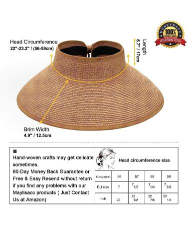 Foldable Straw Sun Visor Hat for Women - Wide Brim Beach Hat with Sun Protection, Adjustable Topless Design - Khaki - Buy Online on GoSupps.com