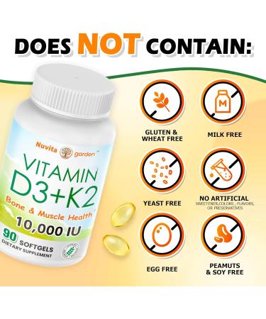 2 Pack Vitamin D3 10 000 IU + K2 MK7 200 mcg Infused with Virgin Coconut Oil 90 Softgels Double Strength Vitamin D & K Promotes Heart Bone & Teeth Health - Very Easy to Swallow - Buy Online on GoSupps.com