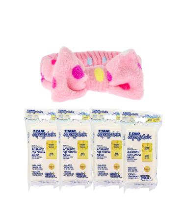 T. Taio Esponjabon Skin Lightening Pearl Soap Sponge (Concha Nacar) Pack of 4 Bundle with Premium Penguin Spa Bow Headband- Designs May Vary. Perfect for Valentine's Day. 4 Pack with 1 Bow