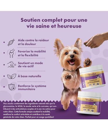 Woofies HIPS & Joint Hip and Joint Supplement for Dogs Glucosamine Boswellia Serrata Chondroitin MSM and Omega-3 Mobility Flexibility and Pain Relief 270 Natural Snacks - Buy Online on GoSupps.com