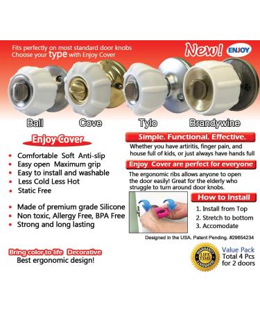 Non-Slip Door Knob Cover Grips for Arthritis & Senior Living - 4 Pack (White Tylo) - Buy Online on GoSupps.com