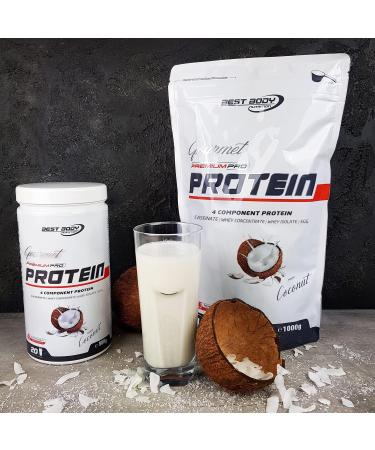 Best Body Nutrition Gourmet Premium Pro Protein Shake - Coconut Flavor | 4 Protein Sources: Caseinate Whey Concentrate Whey Isolate Egg Protein | 500g Can - International Shipping Available - Buy Online on GoSupps.com